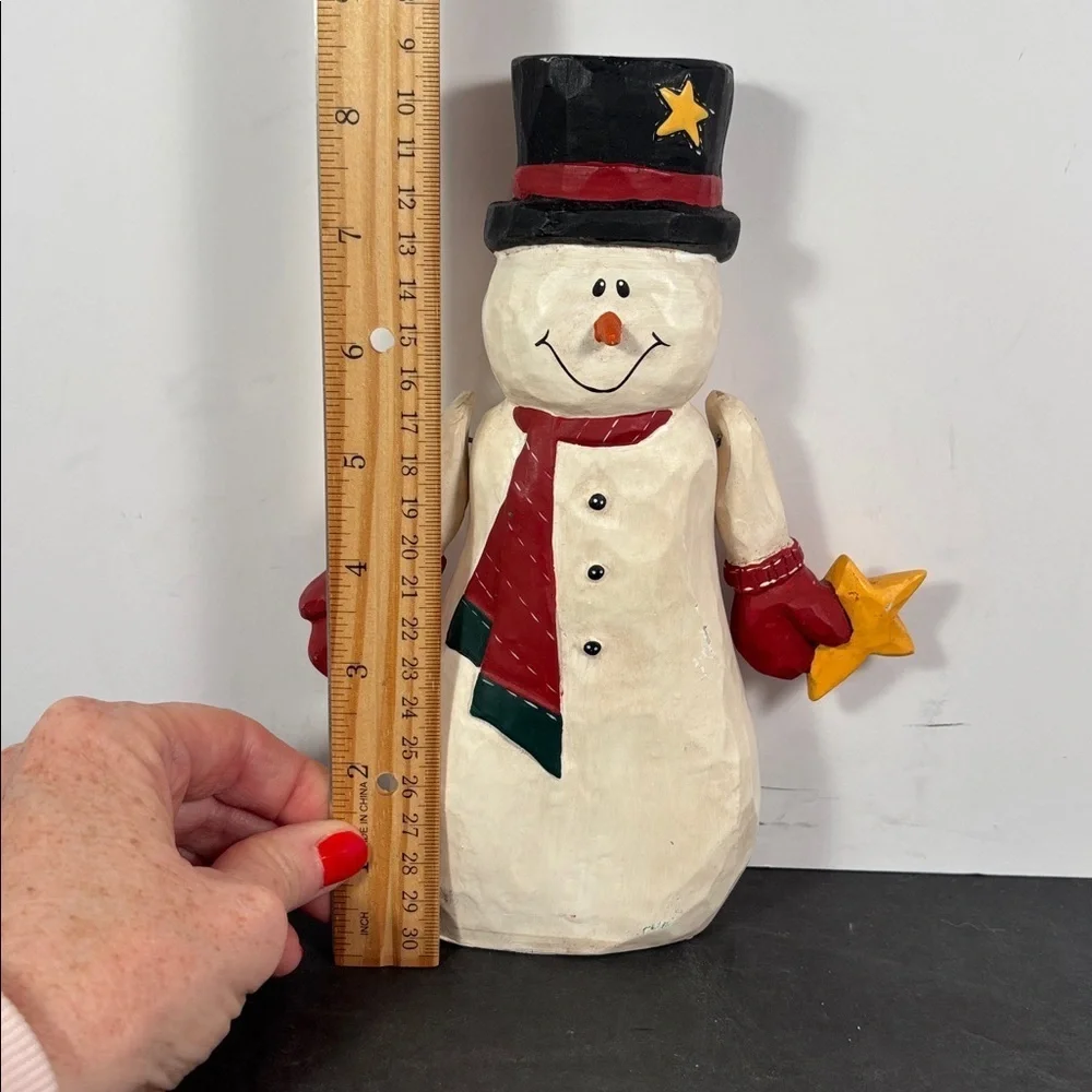 Carved Style Snowman Folk Art Christmas Figure 8.5 in